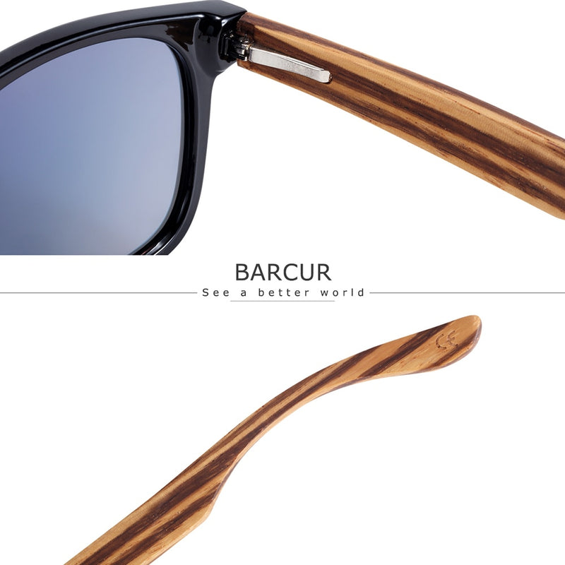 BARCUR Natural Zebra Wood Sun Glasses Polarized Sunglasses Wood Rectangle Mirror Lens Driving UV400 Men Women Eyewear