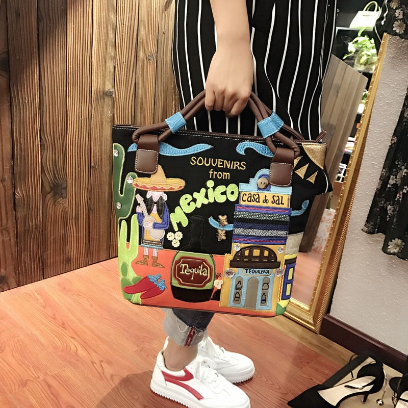 2020 Women Canvas Bags Handbag Retro Handmade Bolsa Feminina Embroidered Bag Ladies Mexico Shoulder Purse Italy Single