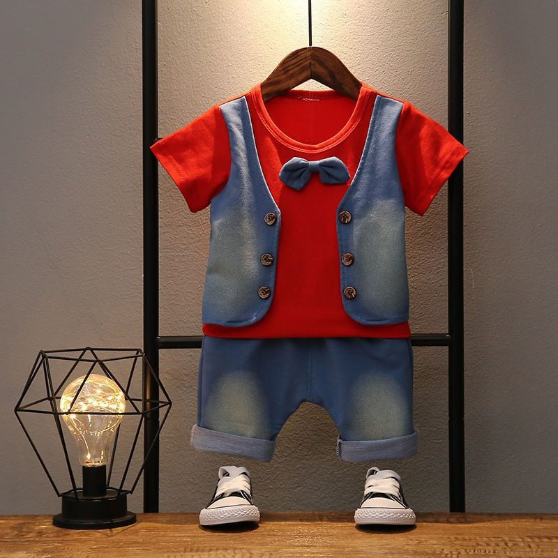 New Summer Newborn Baby Boys Clothes Children Gentleman Tie T-shirt Shorts 2Pcs/Set Toddler Cotton Girls Clothing Kids Tracksuit