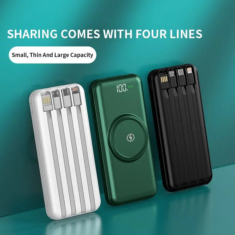 Wireless Power Bank 20000mAh with 4 Charging Cables Portable Powerbank 10000mAh batterie externe Station for iPhone 14 Pro Max