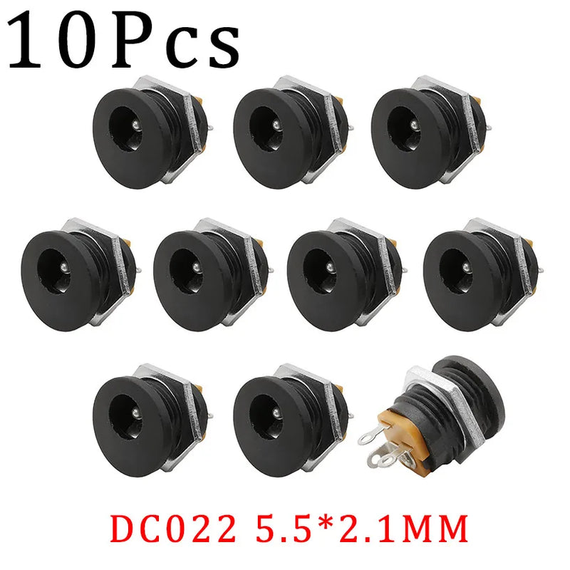 10Pcs DC Power Jack Socket Connector 5.5*2.1mm 3.5x1.3mm Male Female DC005 DC022 DC099 DC plug socket Nut Panel Mount Adapter