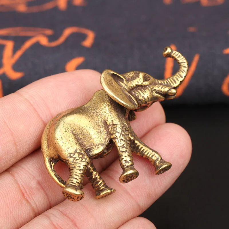 Antique Bronze Minature Elephant Figurines Tea Pet Table Ornament Decorations Solid Copper Animal Crafts Home Decor Living Room