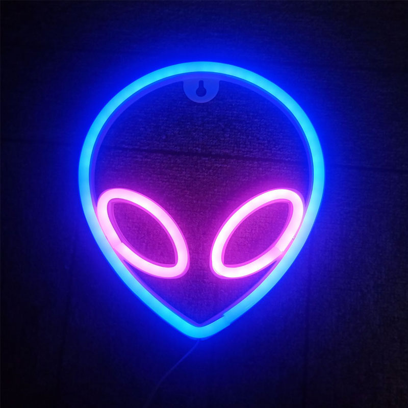 Neon Sign Alien Face Shaped Wall Hanging Lights for Home Children&