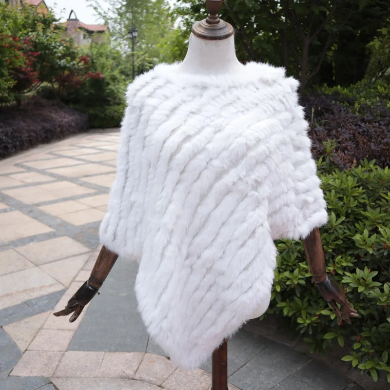 ZDFURS * Winter Hot Sale Knitted Natural rabbit fur Poncho Fashion Rabbit Fur Shawl Genuine Rabbit Fur warps Women  Fur Poncho