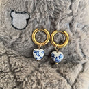 Fashion Pie pair semi-precious Lapis lazis Natural Gem beads Heart of Love Pendant Charm Women's Earrings Jewelry 2022