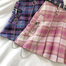 Harajuku Plaid Skirt Women Punk y2k High Waist Mini Tennis Skirts Uniform Chain Pocket A-line Streetwear Vintage Free Belt
