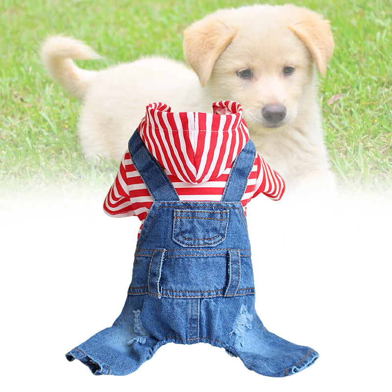 Puppy Denim Clothes Hoodie Sweater for Dog Sweatshirt Four-legged Conjoined Windproof Clothes Warm Pet Supplies for SpringAutumn