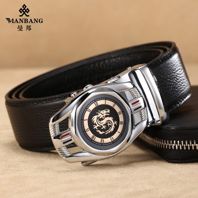 ManBang New Fashion Men Belt Cowskin leather business automatic buckle belt  Cowhide for Jeans Men Design High Quality