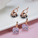 Kinel Luxury 585 Rose Gold Bride Women Earring Wedding Jewelry Fashion Big Square Blue/White/Green Natural Zircon Drop Earring