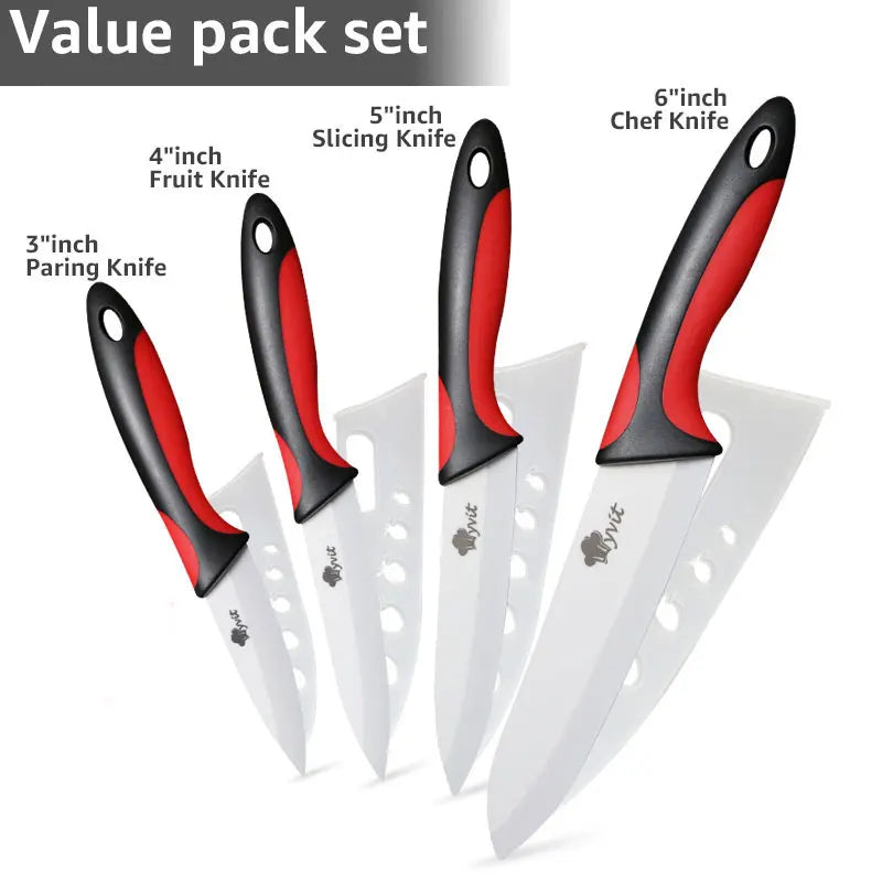 Ceramic Knife Kitchen Knives Holder Chef Slicing Utility Paring Knife White Blade 3 4 5 6 inch + Stand + Peeler Cooking Set