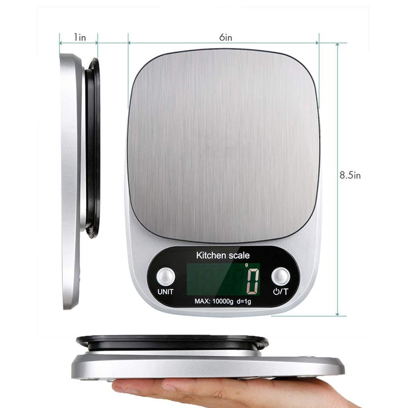 10kg /1g LCD Backlight Digital Kitchen Scale Stainless Steel Electronic Scales Cooking Food Balance Measuring Weight