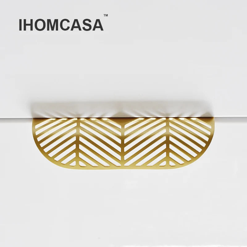 IHOMCASA Modern Simple Concealed Handle Brass Leaf Invisible Pulls Wardrobe Cupboard Wine Cabinet Furniture Drawer Golden Knobs
