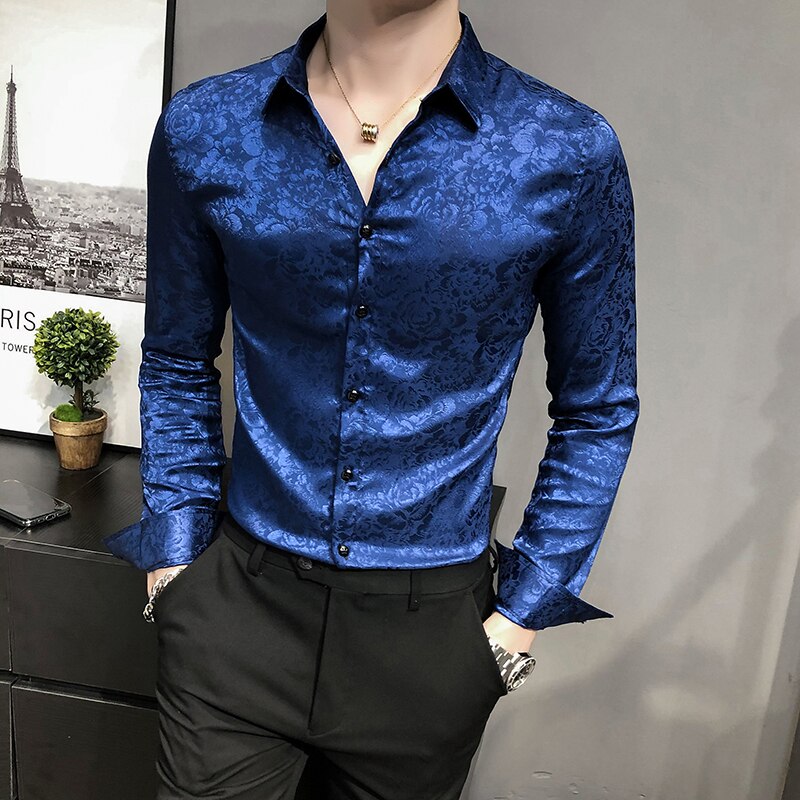 British Style Digital Print Business Gentlemen Shirt Men Clothing 2023 Long Sleeve Formal Wear Casual Prom Tuxedo Dress 3XL-M