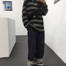 Harajuku Oversized High Street Stripe T-Shirt Long Sleeves Vintage Style All-Match Fashion Unisex Clothes Japanese Streetwear