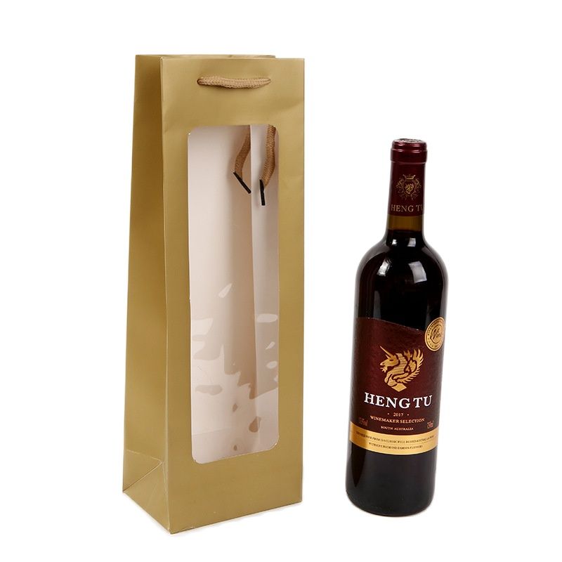 Visible Wine Bags Solid Paper Bags Clear Window White Paper Bag For Wine Flower Gift Packing Party Festival Gift Package