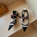 Classic Women Sandals Cow Leather&Mesh Pointed Toe Thin Heels Elastic Band 3 Colors Summer Party Dress Shoes For Lady Size 34-43