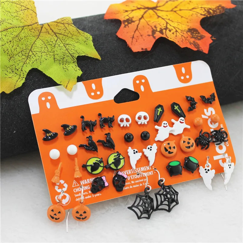 Nightmare Before Christmas Halloween Earrings Punk Skeleton Pumpkin Car Funny Cute Samll Stud Earrings Jewelry Aretes De Mujer