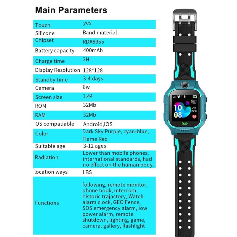 Q19 Kids Children Smart Watch IP67 Waterproof 2G SIM Card LBS Tracker Camera SOS Call Location Reminder Anti-Lost PK Q50 Q12