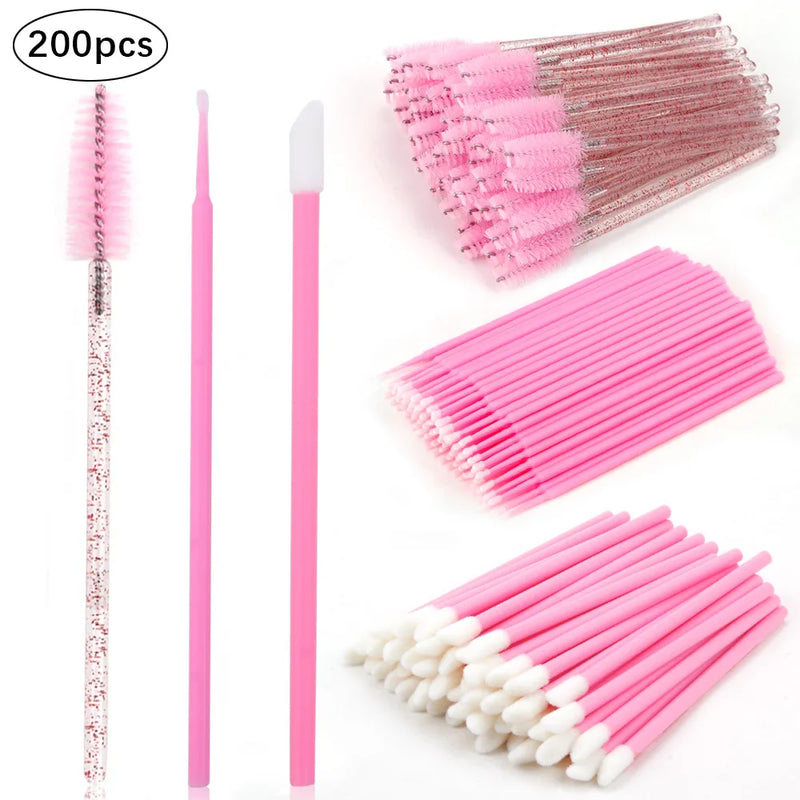 200Pcs Eyelash Brush Disposable Cotton Swab Micro Lip Eyebrow brush Mascara Wand Applicator Spoolers Eye Lashes Cosmetic Brushes