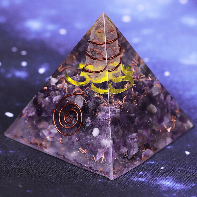 Orgonite Pyramid Amethyst Yoga Energy Ornaments Pyramid Resin Craft Meditation Healing Generator Jewelry