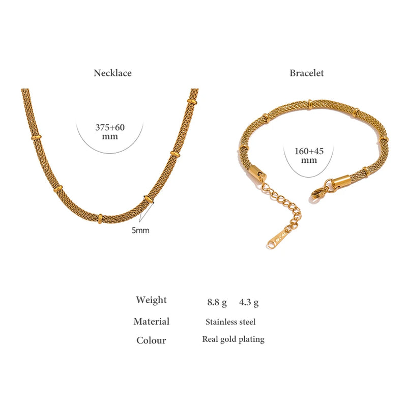 Yhpup Stainless Steel Chain Jewelry Set Statement Golden Metal 18 K PVD Plated Necklace Bracelet Set Waterproof Bijoux Femme