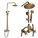 Antique Brass Shower Faucets Set 8'' Rainfall Shower Head Brass Handshower Dual Handle Mixer Tap Rotation Bath Shower Faucet