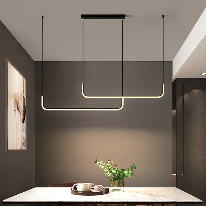 Nordic Style Simple Chandelier LED for Living Kitchen Dining Room Hanging Lamps Home Decoration Indoor Lighting Fixture Black