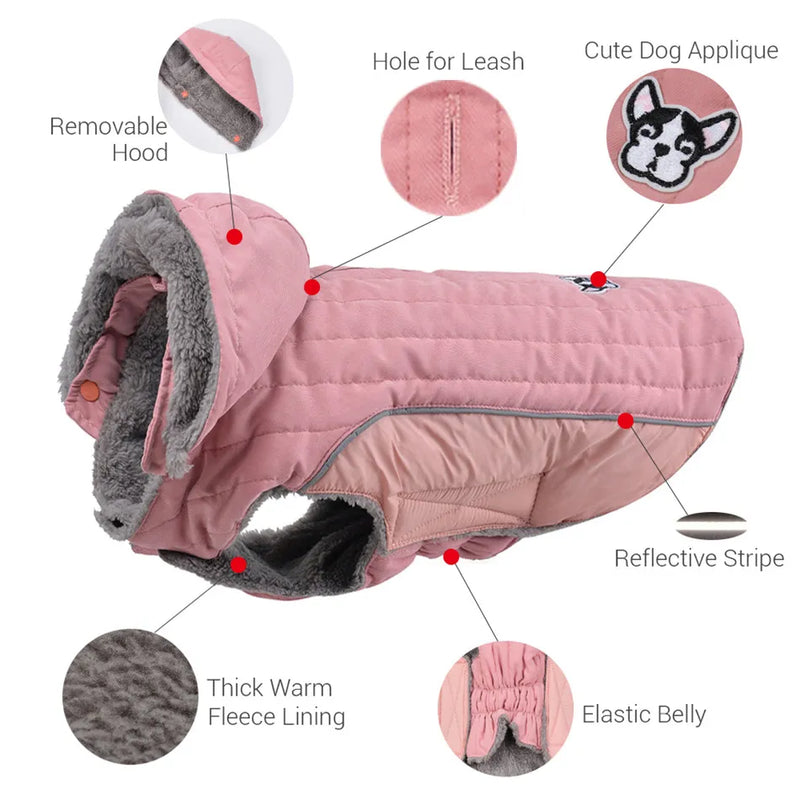 Winter Dog Clothes Thick Fleece Warm Dog Clothing Winter Dog  Jacket Reflective Adjustable Belly Quilted Dog Coat Removable Hood