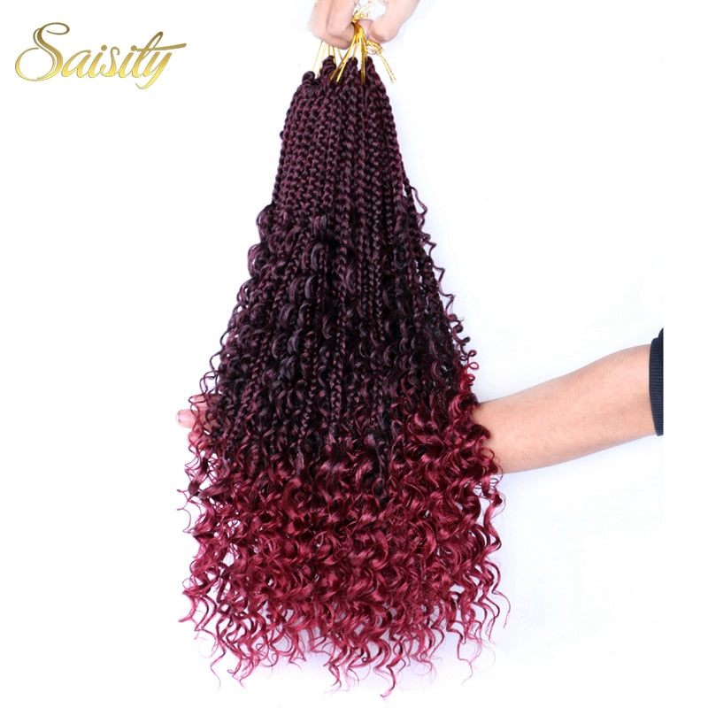 Saisity Ombre Synthetic with Split Ends Goddess Box Braids Crochet Hair Extensions With End Bohemian Box Braiding Hair