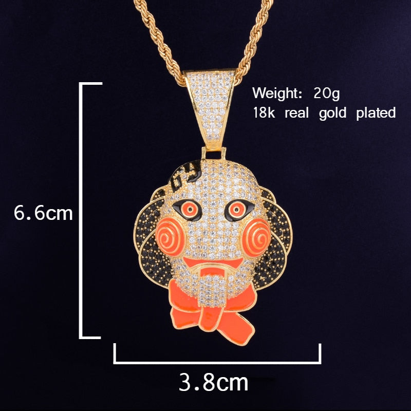 Skull Pendant Necklace Gold Color Ice Cubic Zircon Men's Hip Hop Rock Jewelry