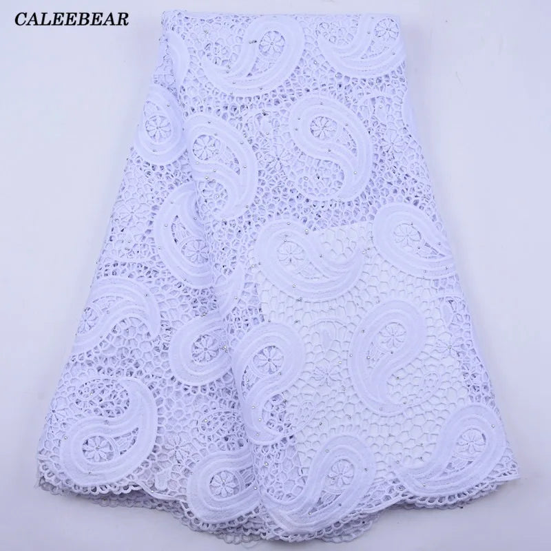 French White Guipure Lace Fabric 2023 High Quality Nigerian Cord Lace Fabrics Sewing African Lace Fabric For Wedding Dress S2071