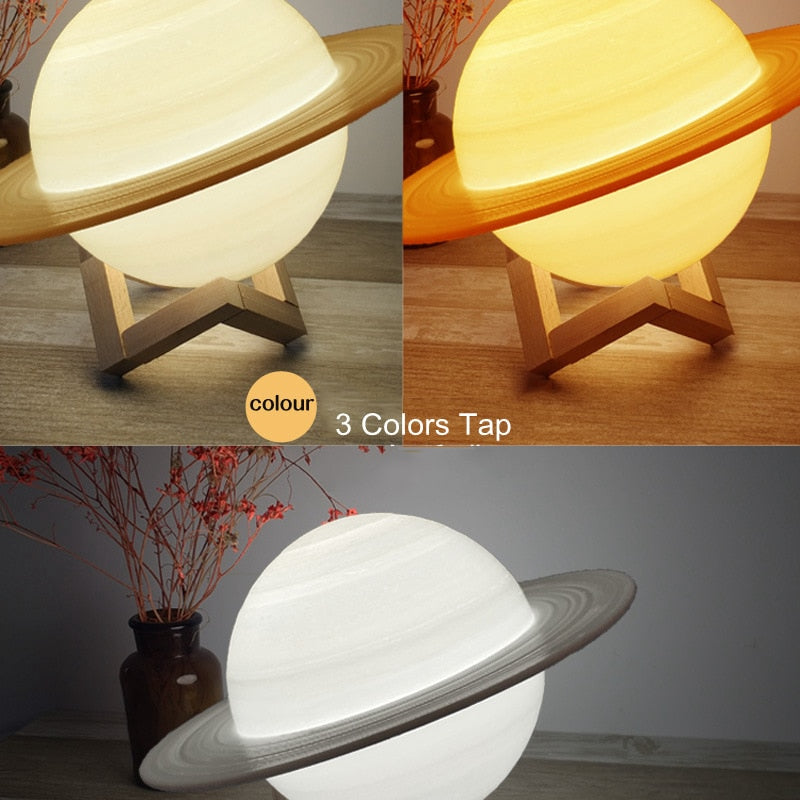 New Rechargeable 3D Print Saturn Lamp Like Moon Lamp Night Light For Moon Light With 3Colors 16Colors Remote Decor Creative Gift