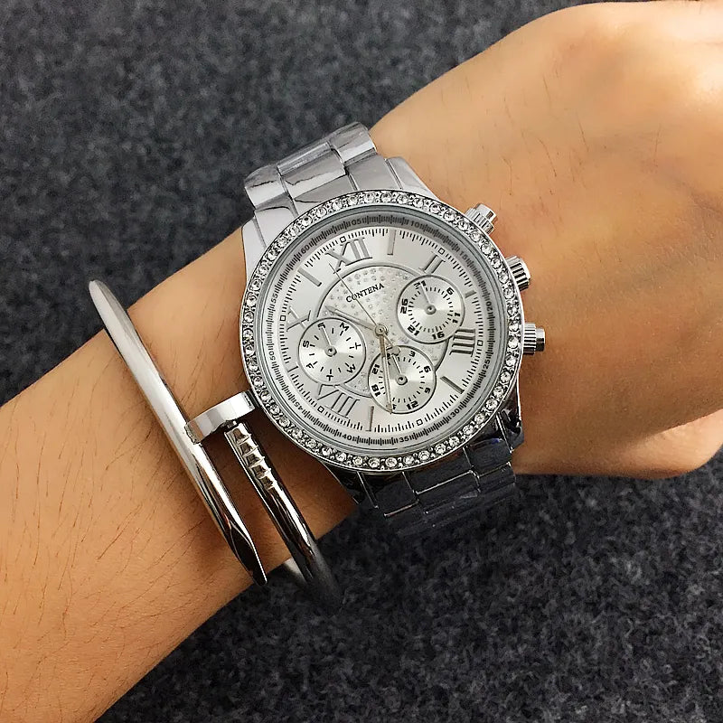 New Geneva Classic Luxury Rhinestone Quartz Women Watches Fashion Female Clock Reloj Mujer Silver Diamonds Ladies Wristwatches