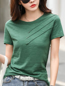 Short Sleeve Summer Women Ribbed Cotton Tee-Shirts Female Button Loose Casual Fashion T-Shirts 2023 Blue O-Neck Korea Tops S-3XL