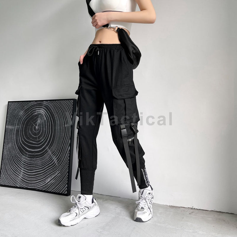 Women Cargo Pants 2023 Harem Pants Fashion Punk Pockets Jogger Trousers With Chain Harajuku Elastics High Waist Streetwear