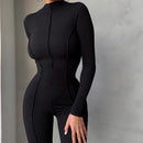 Habbris Fall Ribbed Black Jumpsuit Women Turtleneck Long Sleeve Jumpsuit White Bodycon Jumpsuit Winter One Piece Outfits Women