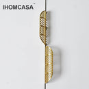 IHOMCASA Modern Simple Concealed Handle Brass Leaf Invisible Pulls Wardrobe Cupboard Wine Cabinet Furniture Drawer Golden Knobs