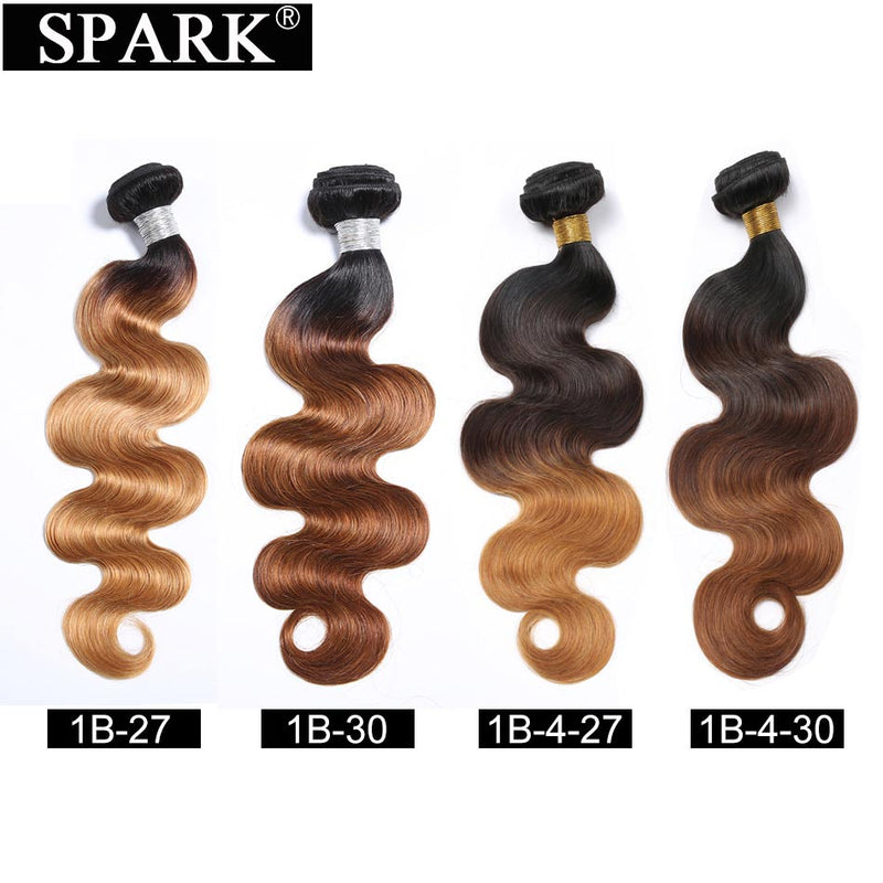 Spark Ombre Brazilian Body Wave 100% Human Hair 4x4 Lace Closure With Bundles Remy Hair Weaves Extension 3/4Bundles With Closure