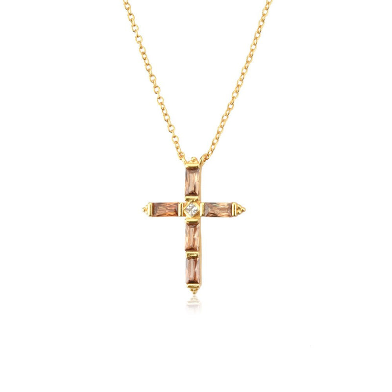 ANDYWEN 925 Sterling Silver Colorful Cross Pendant Necklace Long Chain Fine Jewelry Collar Corto Doris Verde Rosa Rock Punk Oro