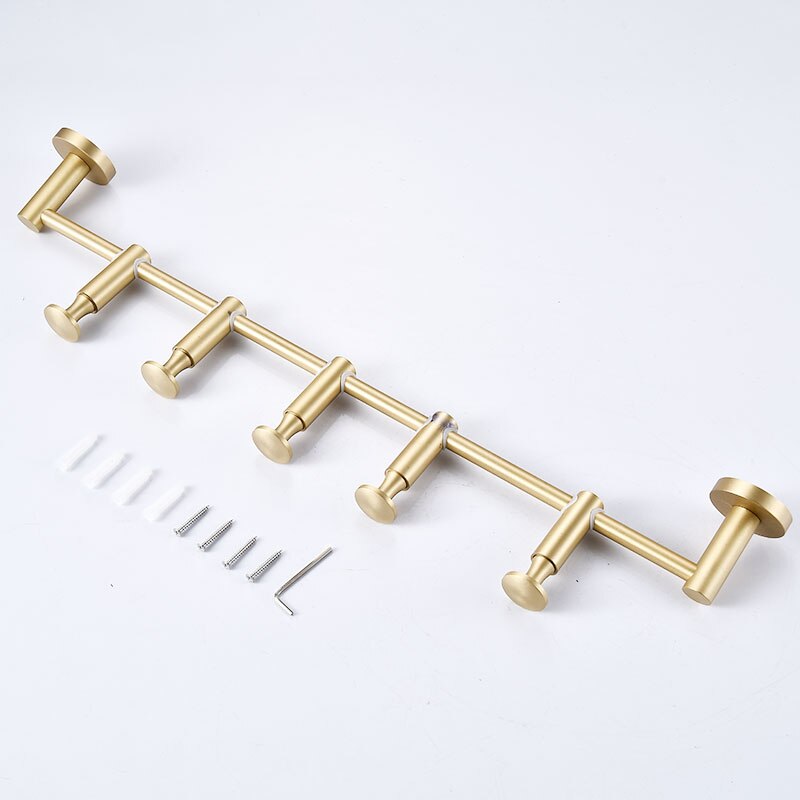 DOOKOLE Solid Brass Coat Rack Free Adjustment, Wall Mount Coat Hooks with 3/4/5/6 Hooks for Hats, Scarves, Clothes Handbags
