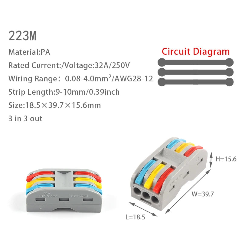 20PCS Quick Cable Splitter Push-in Wire Connector Universal Compact Conductor Wiring Terminal Block For ELECTRICAL Connection