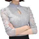 2021 Spring Autumn Women Long Sleeve Lace Floral Blouse Shirts Crochet Lace Elegant Blouse Casual Slim Tops Office Shirts