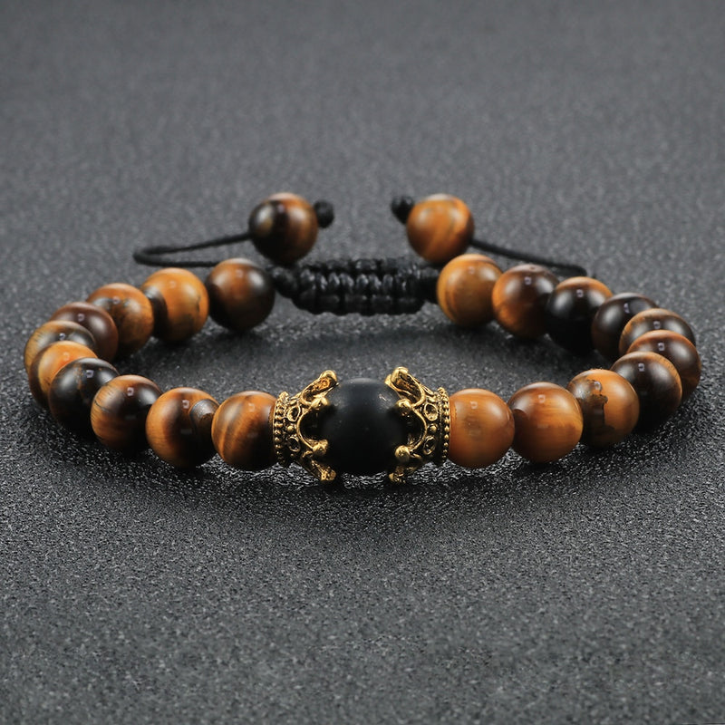 Tiger Eye Beaded Bracelets Bangles Men Braided Rope Healing Balance Yoga Charm Women Natural Stone Buddha Bracelet Adjustable