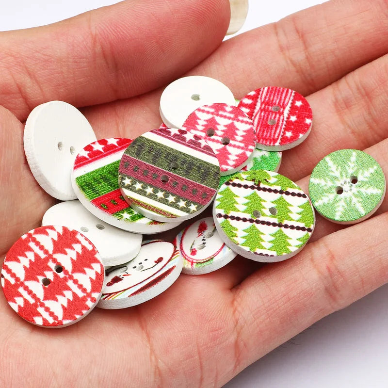 50pcs 15/20/25mm Christmas Wooden Buttons Round Painted Sewing Button For Clothing Decoration Scrapbook Diy Sewing Accessories