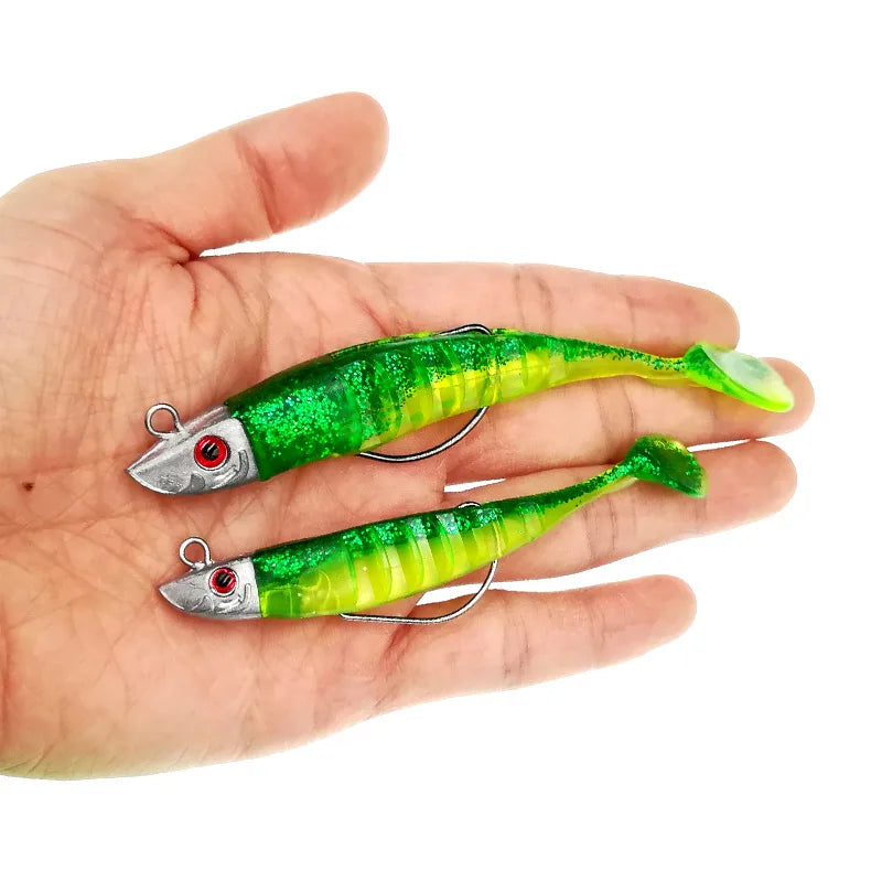 Fake Lure Jigging Soft Bait Fishing Lures 9/11cm 15.6/23.3g DIY Head Jig Fish T Tail Sea Bass Lure Fishing Tackle 6 Colors