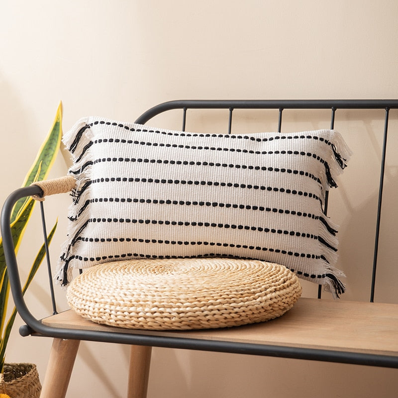 Cushion cover Tassels pillow cover Mustard Ivory Black Cotton Woven Stripe for Home decoration Sofa Bed 45x45cm/30x50cm/50x50cm