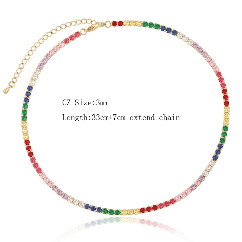 Sexy Short Sparking Rainbow Tennis Chain Chocker Necklace With AAA+ CZ Fashion Personality Women Collar Jewellery bijoux femme