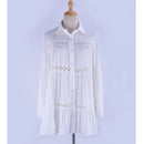 2021 New Bikini Cover Up Women Sexy Hollow Out Beach Shirt White Lace Tunic Swimsuit Swimwear Cover-Up Summer Beach Wear Sarongs