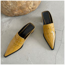 SUOJIALUN 2021 Spring Women Slipper Square Med Heel Slip On Mules Pointed Toe Stone Pattern Sandal Female Casual Slides Shoes