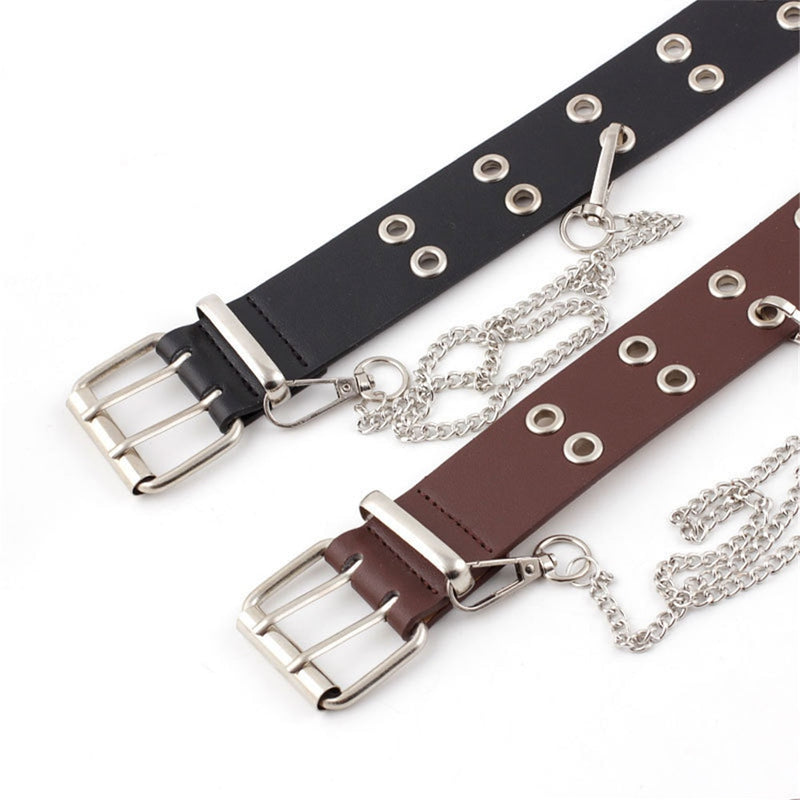 RAINIE SEAN Punk Rock Leather Belts for Women Black Coffee Chain Female Pin Buckle Belt Streetwear Belt Cinto 107cm